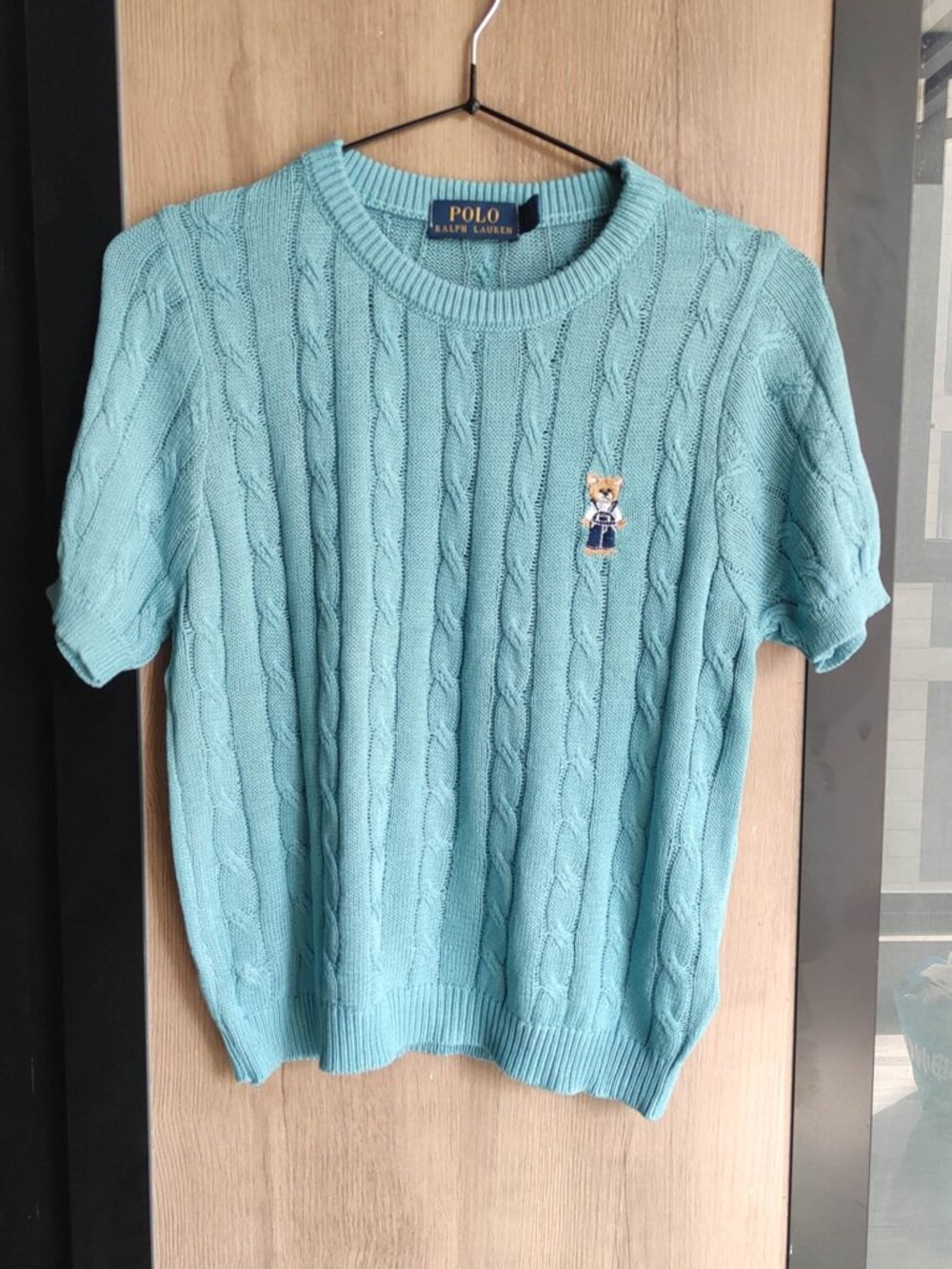 Polo Ralph Lauren Turquoise Cable Knit Short Sleeve Sweater Embroidered
